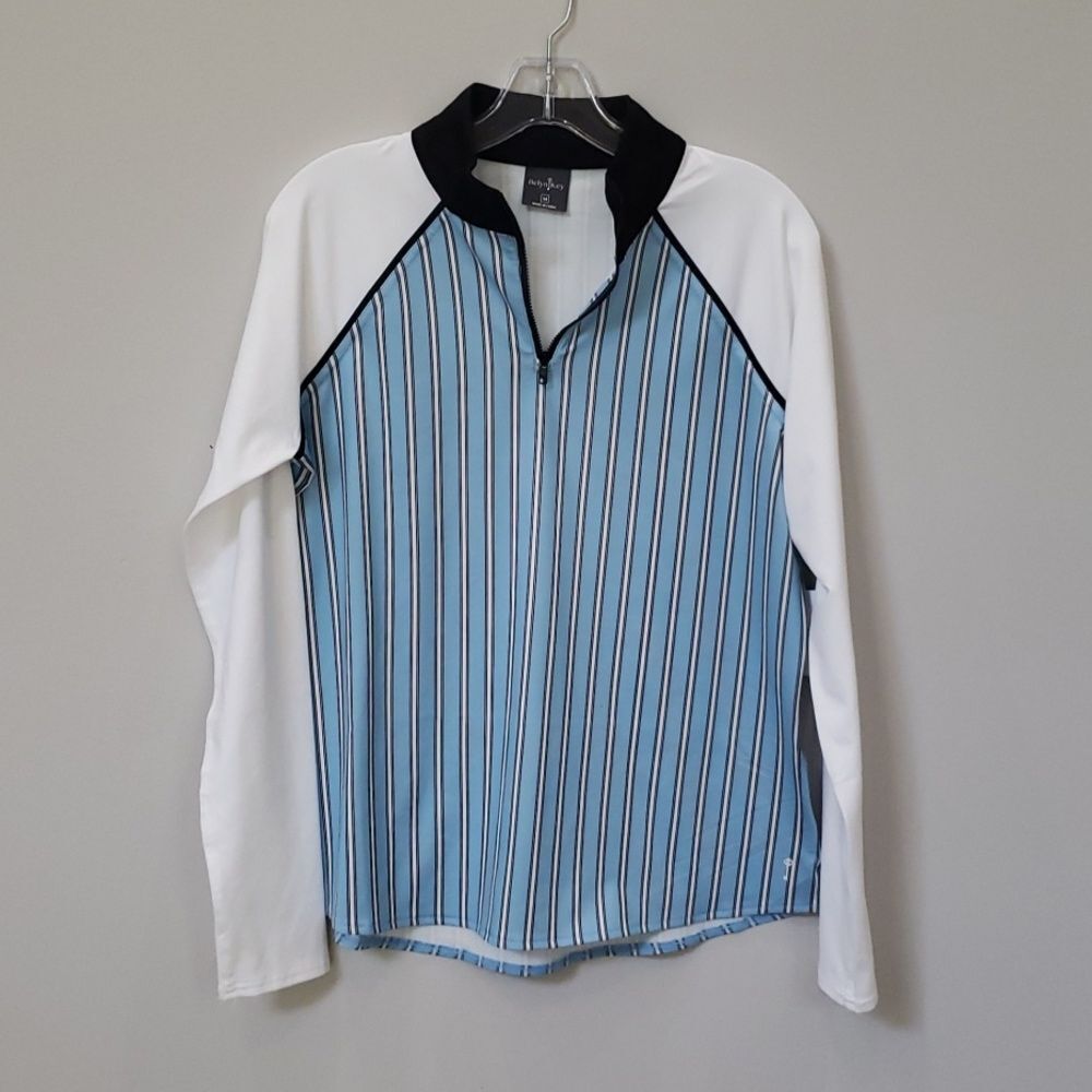 NWT Belyn Key 1/4 Zip Pullover Womens sz Medium Raglan Stripe Golf Sport Top